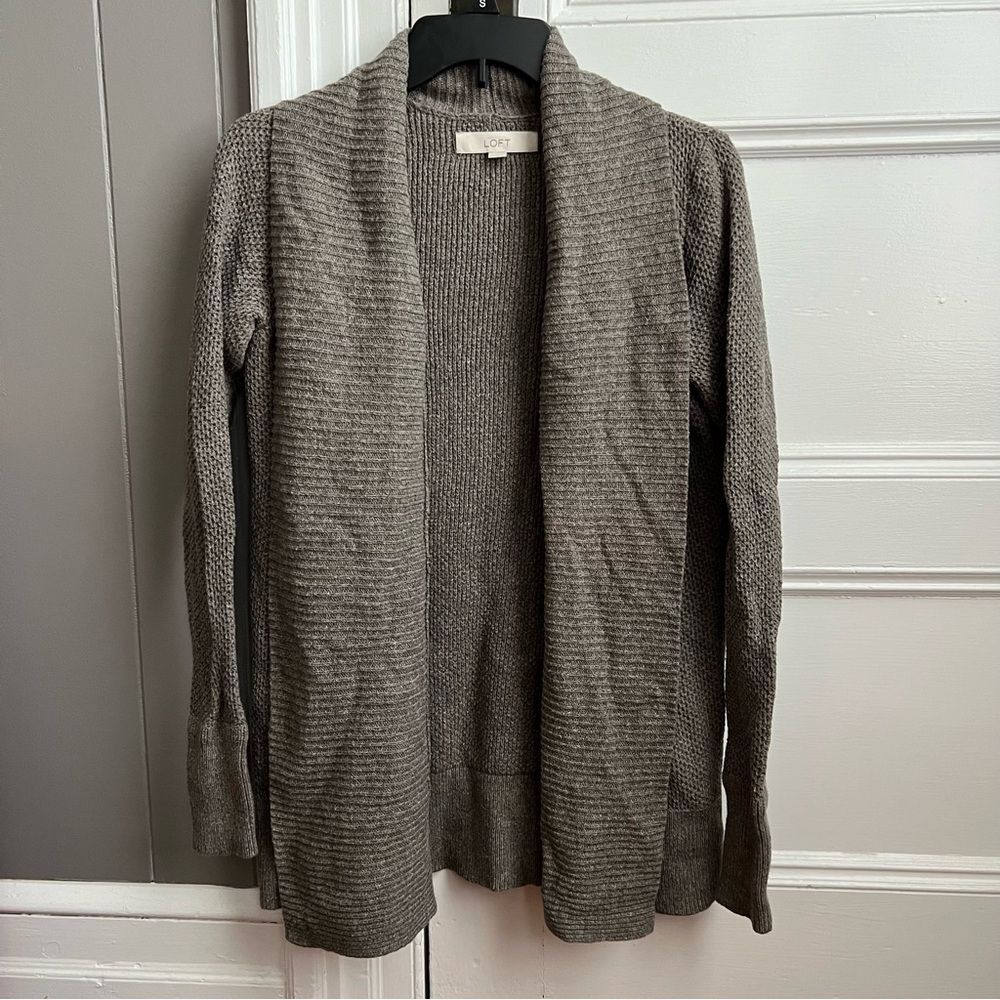LOFT Light Brown Wool Open Front Long Sleeve Cardigan Sweater XS